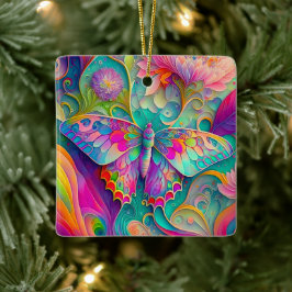 Farbenfrohe Psychedelic Butterfly und Blume Keramikornament