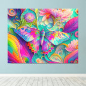 Farbenfrohe Psychedelic Butterfly und Blume Leinwanddruck (Insitu (Holzboden))