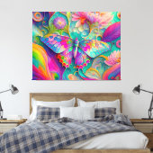 Farbenfrohe Psychedelic Butterfly und Blume Leinwanddruck (Insitu (Schlafzimmer))