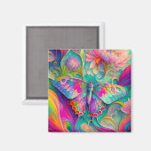 Farbenfrohe Psychedelic Butterfly und Blume Magnet (Vorderseite/Rückseite)