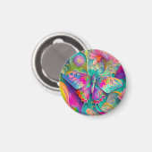 Farbenfrohe Psychedelic Butterfly und Blume Magnet (Vorderseite/Rückseite)