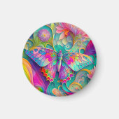 Farbenfrohe Psychedelic Butterfly und Blume Magnet (Vorne)