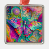 Farbenfrohe Psychedelic Butterfly und Blume Ornament Aus Metall (Vorne)
