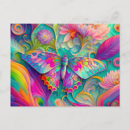 Farbenfrohe Psychedelic Butterfly und Blume Postkarte