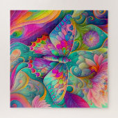 Farbenfrohe Psychedelic Butterfly und Blume Puzzle (Horizontal)