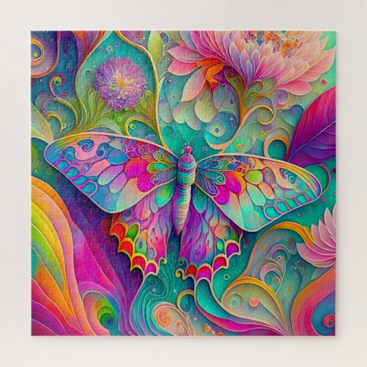 Farbenfrohe Psychedelic Butterfly und Blume Puzzle (Vertikal)