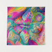 Farbenfrohe Psychedelic Butterfly und Blume Wandteppich (Vorderseite (Horizontal))