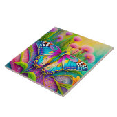 Farbenfrohe Psychedelic Butterfly und Wildblumen Fliese (Seite)