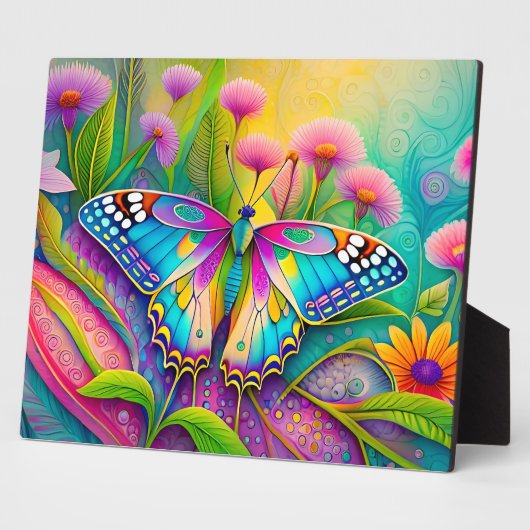 Farbenfrohe Psychedelic Butterfly und Wildblumen Fotoplatte (Seite)