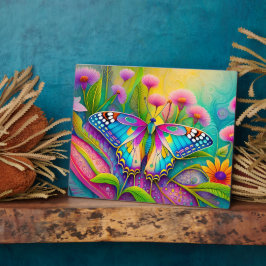 Farbenfrohe Psychedelic Butterfly und Wildblumen Fotoplatte