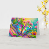 Farbenfrohe Psychedelic Butterfly und Wildblumen Karte (Gelbe Blume)