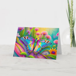 Farbenfrohe Psychedelic Butterfly und Wildblumen Karte
