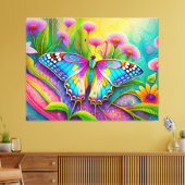 Farbenfrohe Psychedelic Butterfly und Wildblumen Leinwanddruck (Insitu (Wohnzimmer))