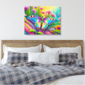 Farbenfrohe Psychedelic Butterfly und Wildblumen Leinwanddruck (Insitu (Schlafzimmer))