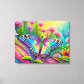 Farbenfrohe Psychedelic Butterfly und Wildblumen Leinwanddruck (Vorderseite)