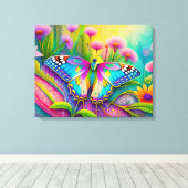 Farbenfrohe Psychedelic Butterfly und Wildblumen Leinwanddruck (Insitu (Holzboden))