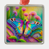 Farbenfrohe Psychedelic Butterfly und Wildblumen Ornament Aus Metall (Vorne)