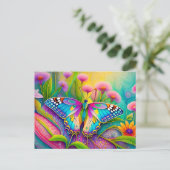 Farbenfrohe Psychedelic Butterfly und Wildblumen Postkarte (Stehend Vorderseite)