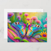 Farbenfrohe Psychedelic Butterfly und Wildblumen Postkarte (Vorne/Hinten)
