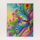 Farbenfrohe Psychedelic Butterfly und Wildblumen Puzzle (Vertikal)