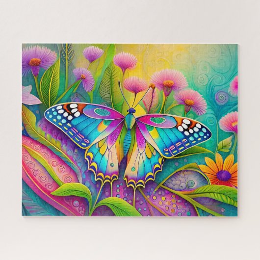 Farbenfrohe Psychedelic Butterfly und Wildblumen Puzzle (Horizontal)