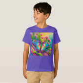 Farbenfrohe Psychedelic Butterfly und Wildblumen T-Shirt (Vorne ganz)