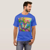 Farbenfrohe Psychedelic Butterfly und Wildblumen T-Shirt (Vorne ganz)