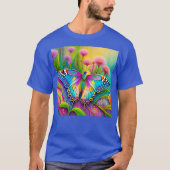 Farbenfrohe Psychedelic Butterfly und Wildblumen T-Shirt (Vorderseite)