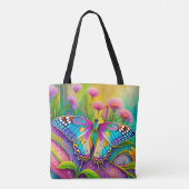 Farbenfrohe Psychedelic Butterfly und Wildblumen Tasche (Rückseite)