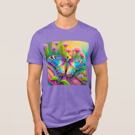 Farbenfrohe Psychedelic Butterfly und Wildblumen Tri-Blend Shirt