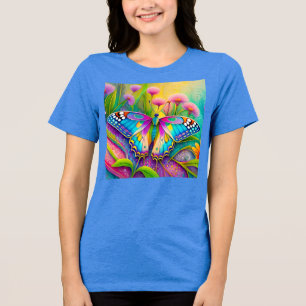 Farbenfrohe Psychedelic Butterfly und Wildblumen Tri-Blend Shirt