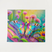 Farbenfrohe Psychedelic Butterfly und Wildblumen Wandteppich (Vorderseite (Horizontal))
