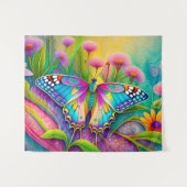 Farbenfrohe Psychedelic Butterfly und Wildblumen Wandteppich (Vorderseite (Horizontal))