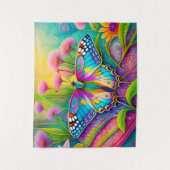 Farbenfrohe Psychedelic Butterfly und Wildblumen Wandteppich (Vorderseite)
