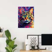 Farbenfrohe Psychedelic Cat Art Poster (Heimbüro)