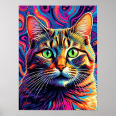 Farbenfrohe Psychedelic Cat Art Poster (Vorne)
