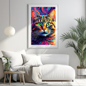 Farbenfrohe Psychedelic Cat Art Poster