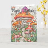 Farbenfrohe Psychedelic Mushroom Forest Art Karte (Gelbe Blume)