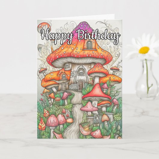 Farbenfrohe Psychedelic Mushroom Forest Art Karte (Kleine Pflanze)