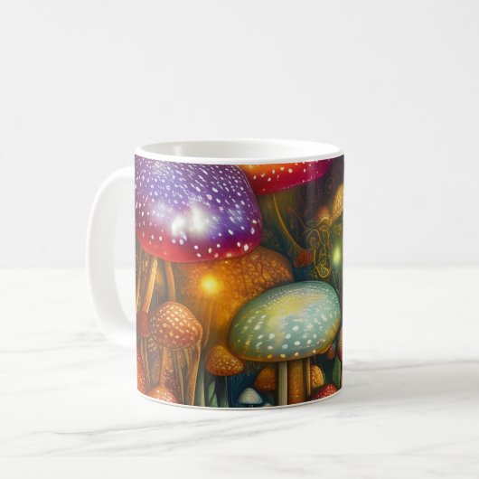 Farbenfrohe Psychedelic Mushroom Forest Kaffeetasse (Vorderseite Links)