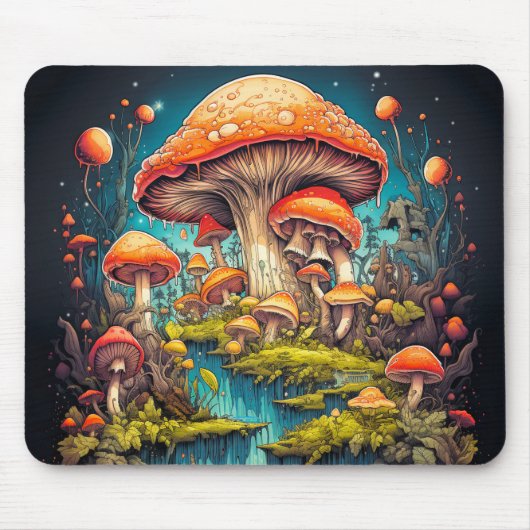 Farbenfrohe Psychedelic Mushroom-Illustration Mousepad (Vorne)