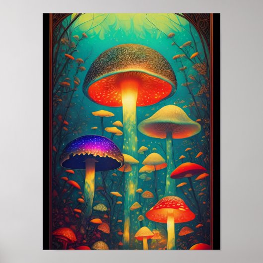 Farbenfrohe Psychedelic Mushrooms Fantasy World Poster (Vorne)