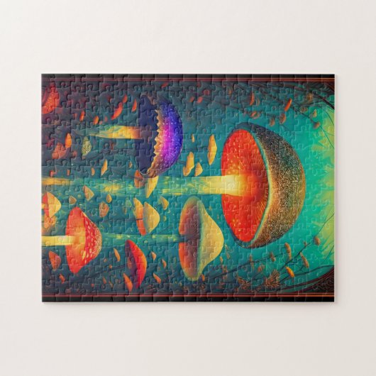 Farbenfrohe Psychedelic Mushrooms Fantasy World Puzzle (Horizontal)