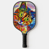 Farbenfrohe Psychedelic Painted Cat Monogram Pickleball Schläger (Vorderseite)