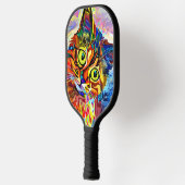 Farbenfrohe Psychedelic Painted Cat Monogram Pickleball Schläger (Links)