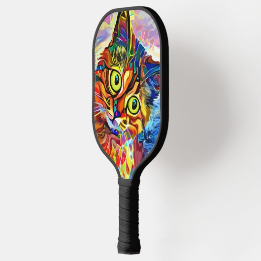 Farbenfrohe Psychedelic Painted Cat Monogram Pickleball Schläger (Links)