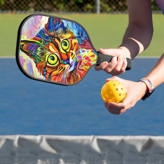 Farbenfrohe Psychedelic Painted Cat Monogram Pickleball Schläger (InSitu)