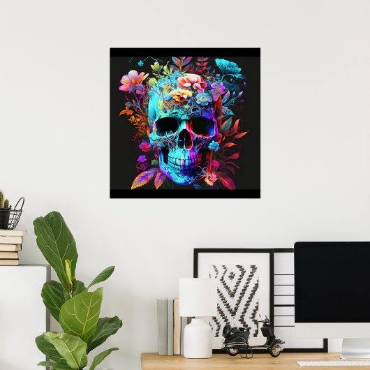 Farbenfrohe Psychedelic Skull Beängstigend Poster (Heimbüro)