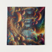 Farbenfrohe Psychedelic Trippy Mushroom Wonderland Wandteppich (Vorderseite (Horizontal))