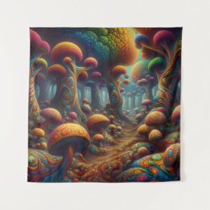 Farbenfrohe Psychedelic Trippy Mushroom Wonderland Wandteppich